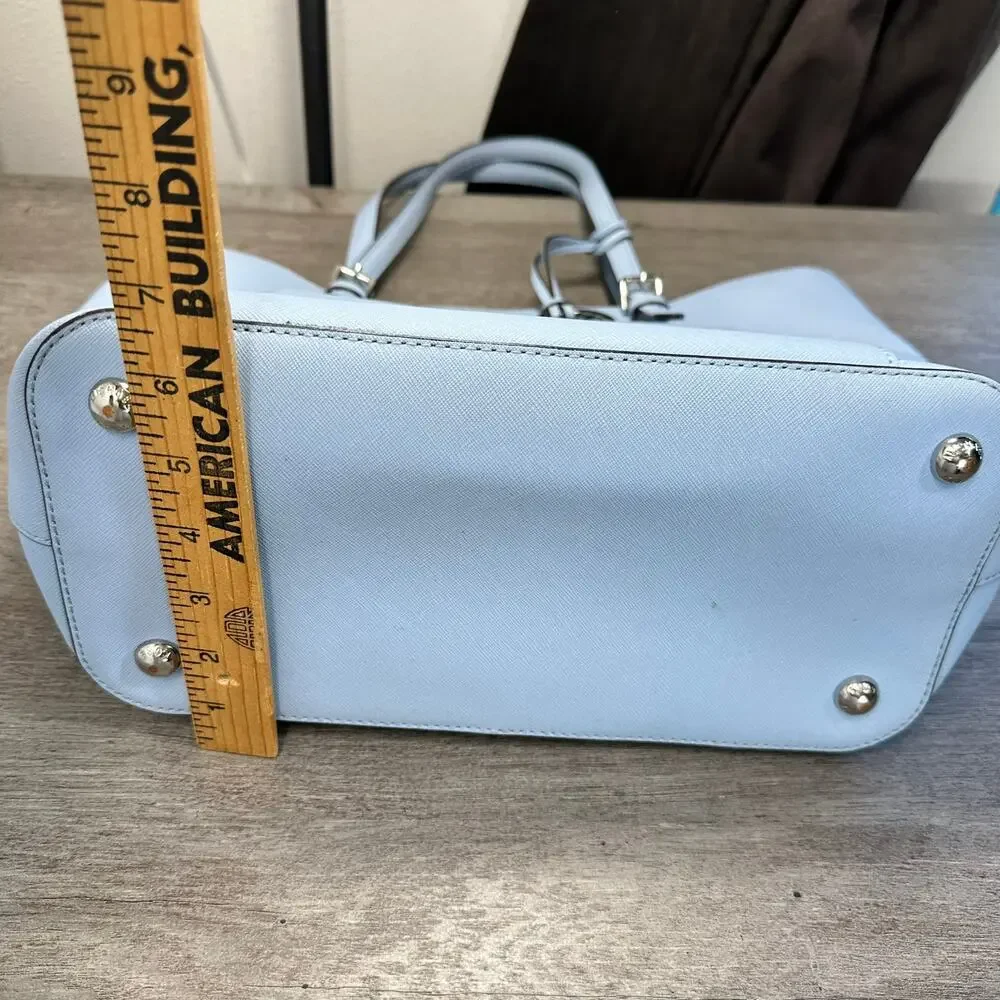 Michael Kors Blue Leather Tote with Front Pocket for Credit Cards